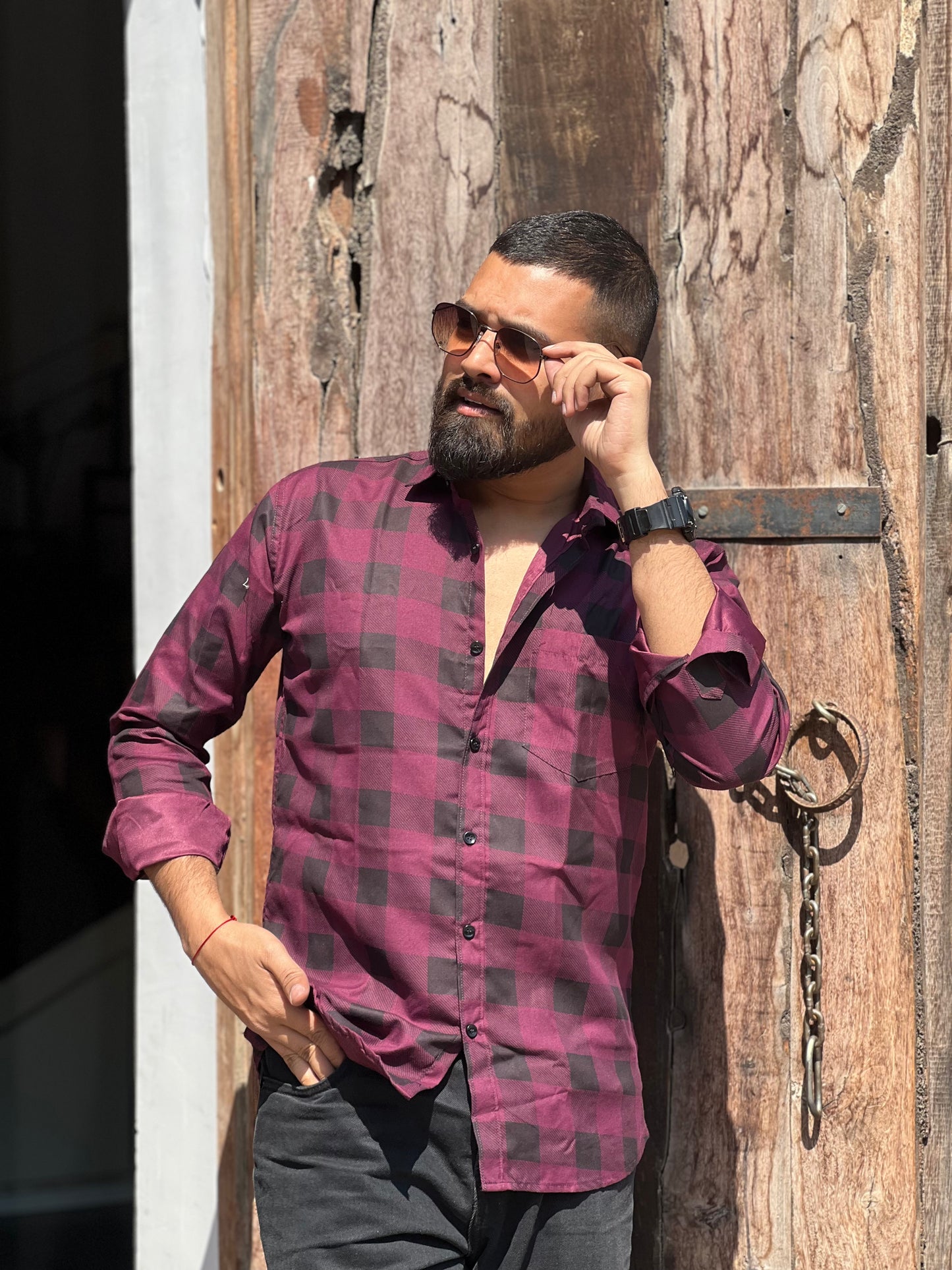Classy checked red and black shirt
