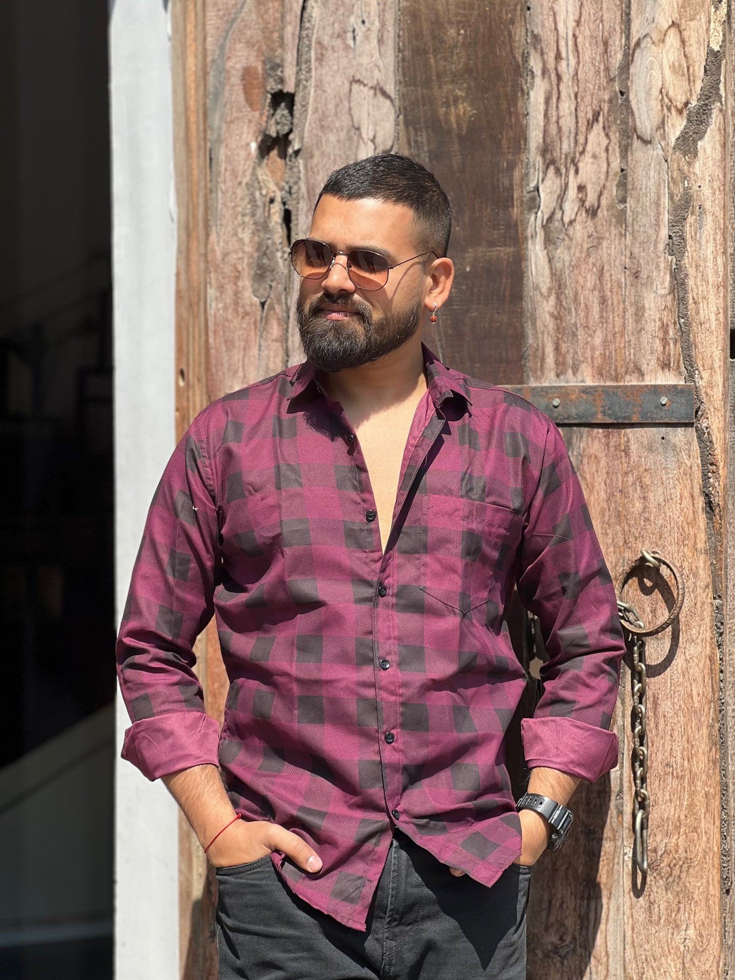 Classy checked red and black shirt