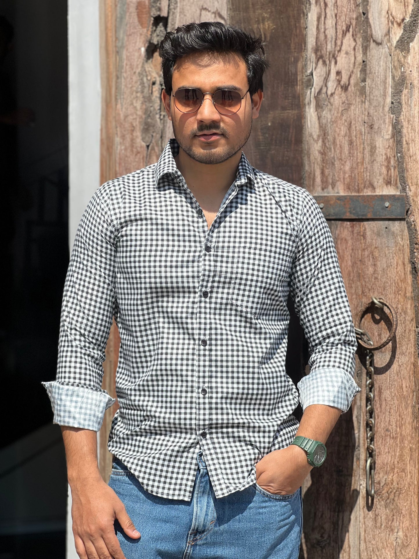 Dayout checked black and white shirt