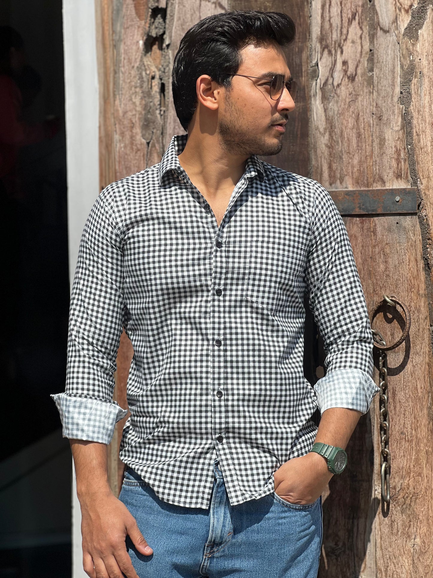 Dayout checked black and white shirt