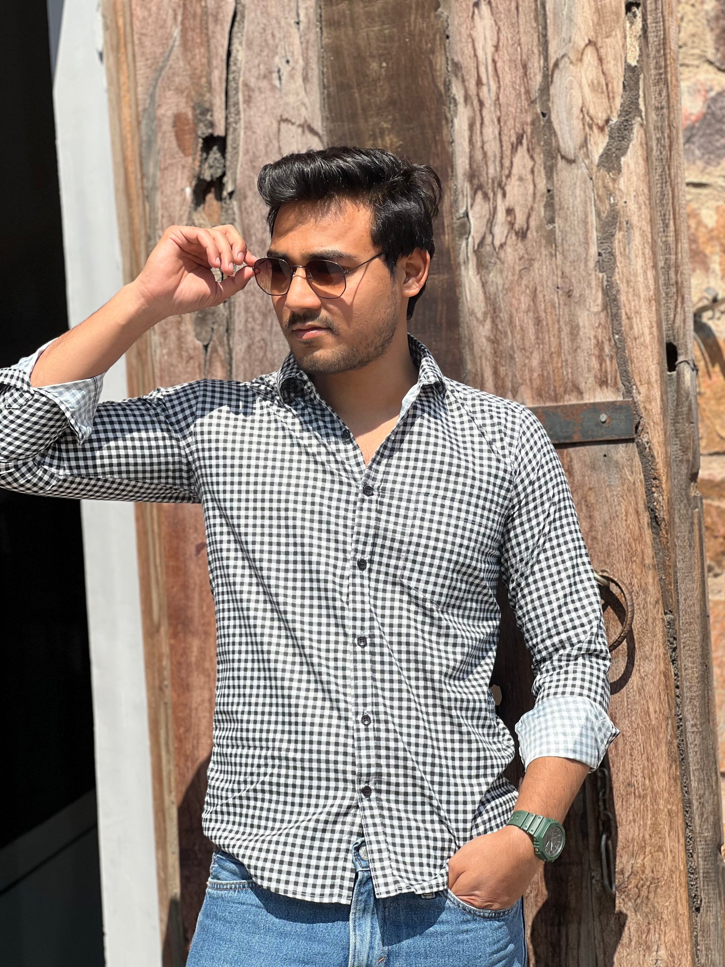 Dayout checked black and white shirt