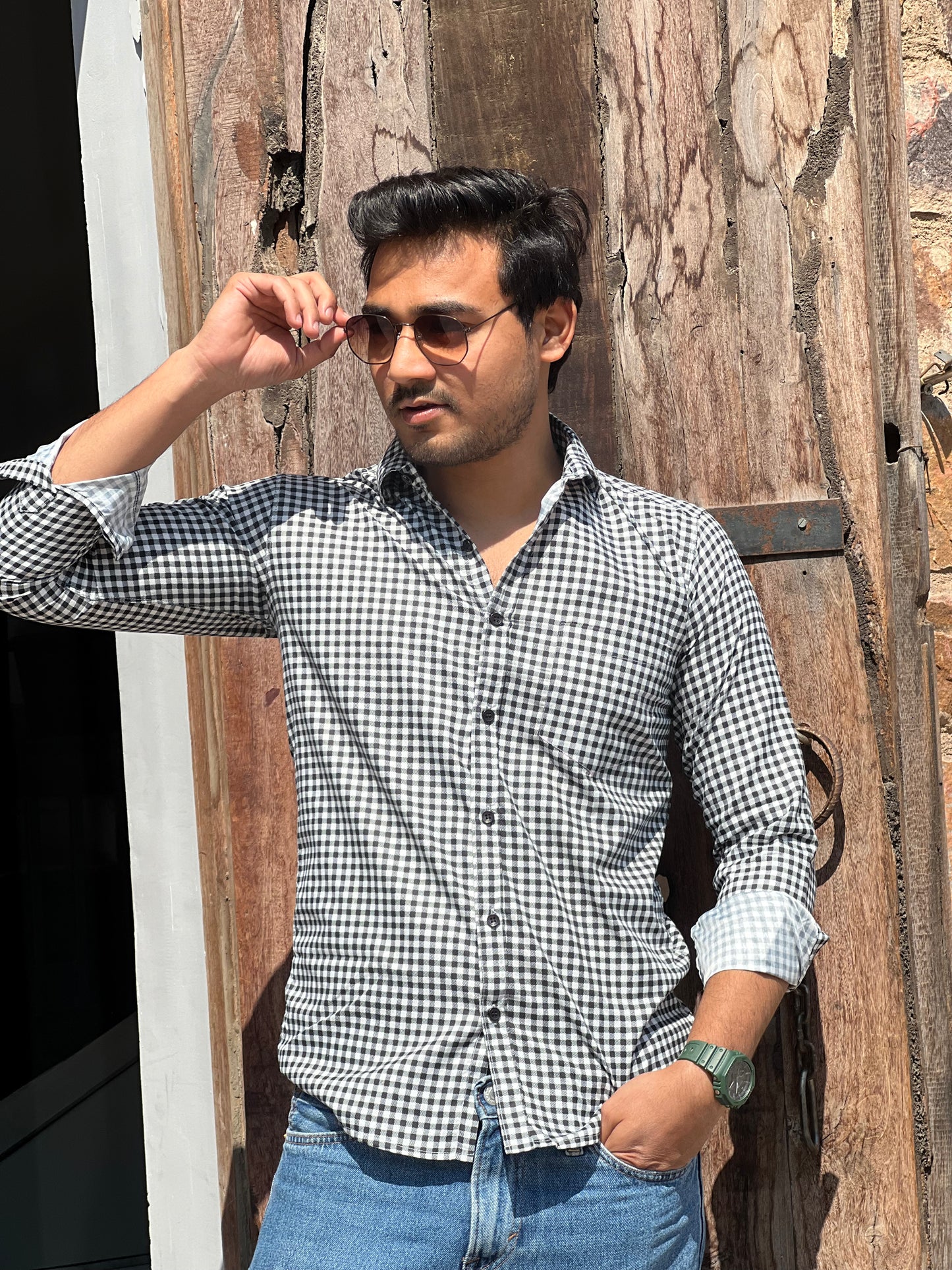 Dayout checked black and white shirt