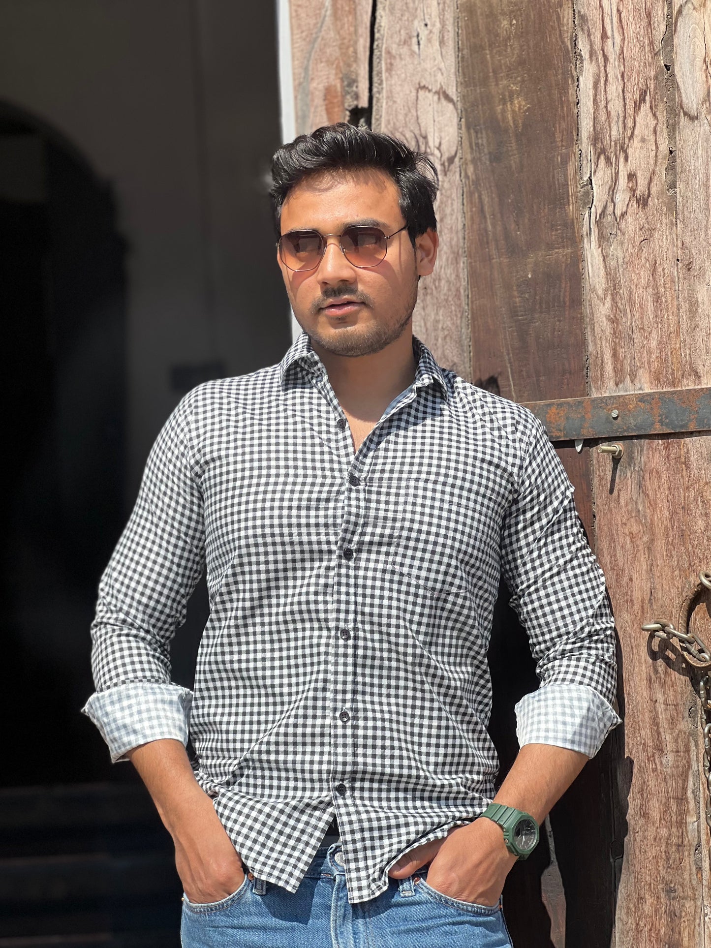 Dayout checked black and white shirt