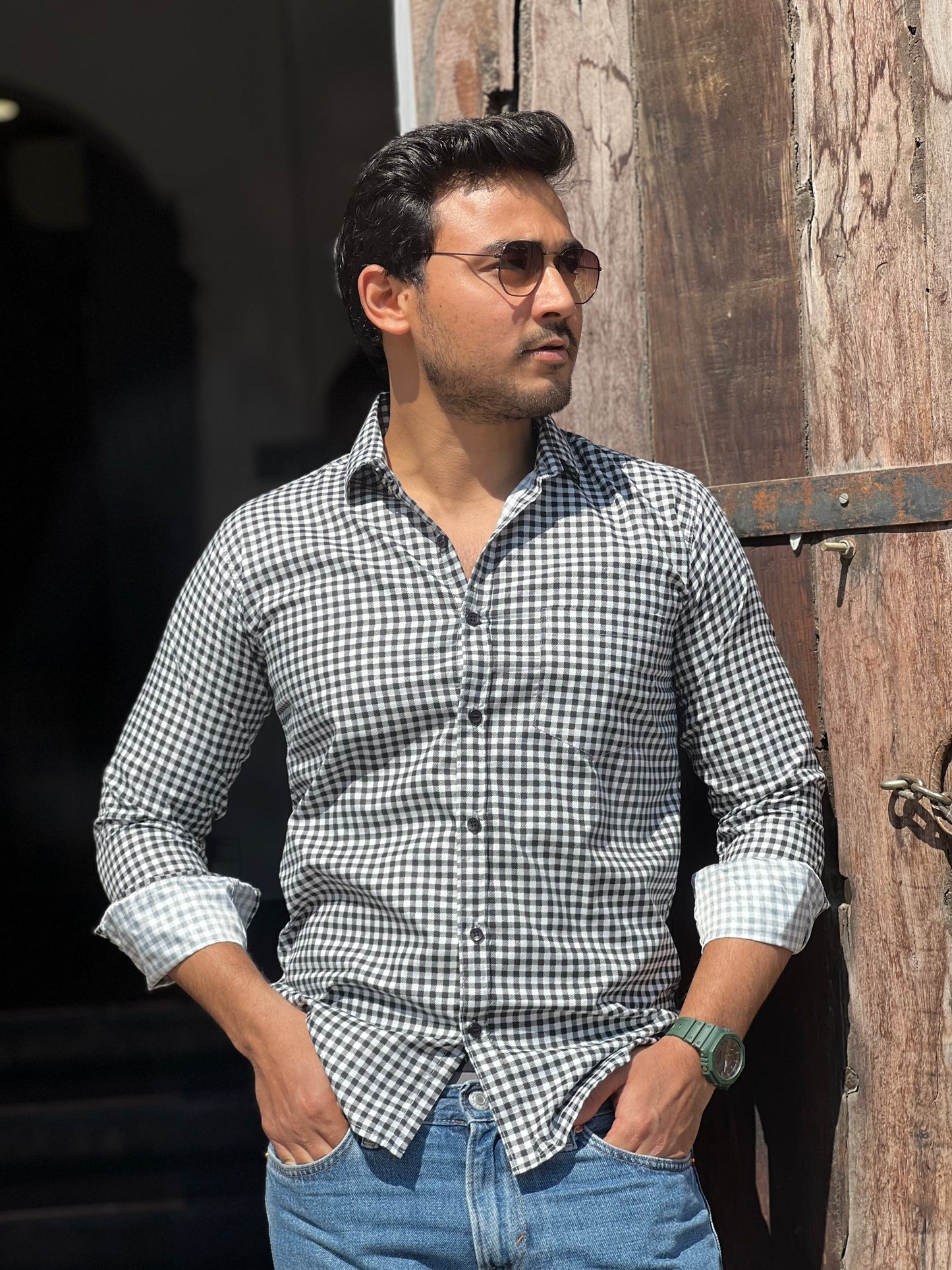 Dayout checked black and white shirt