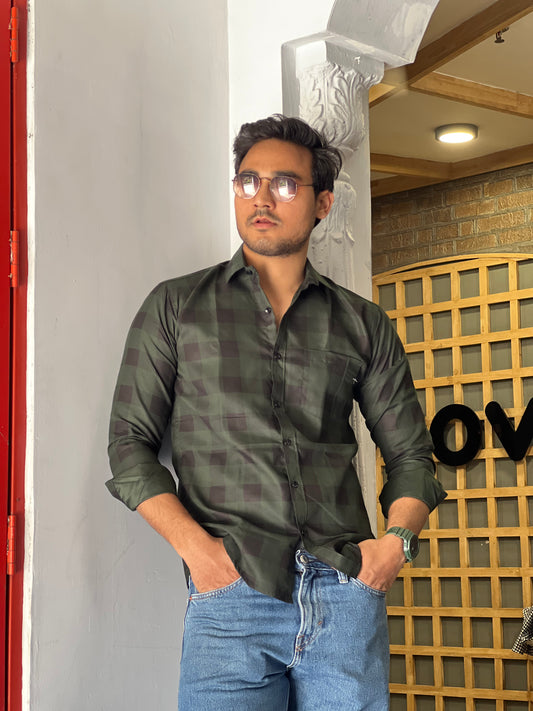 Stylish checked olive green shirt