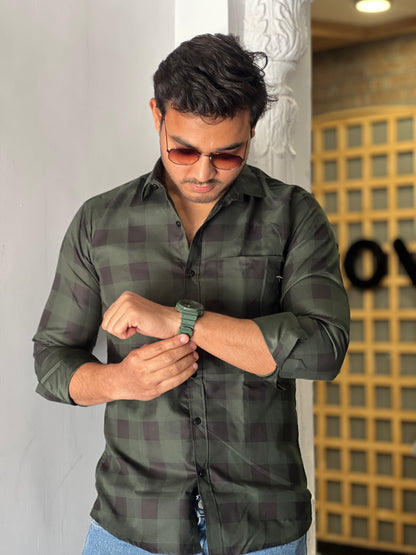 Stylish checked olive green shirt
