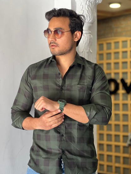 Stylish checked olive green shirt