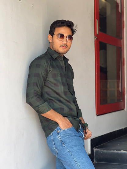 Stylish checked olive green shirt