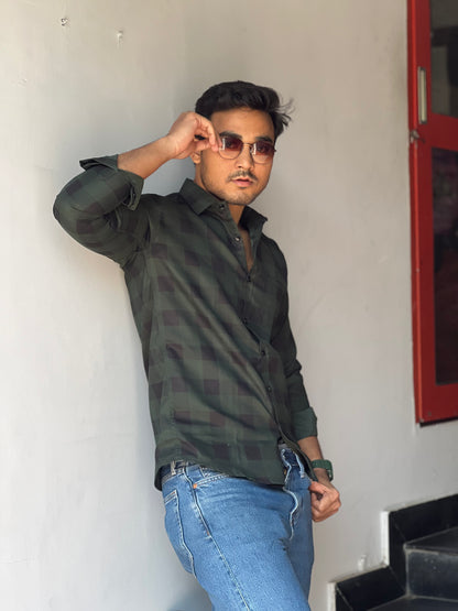 Stylish checked olive green shirt