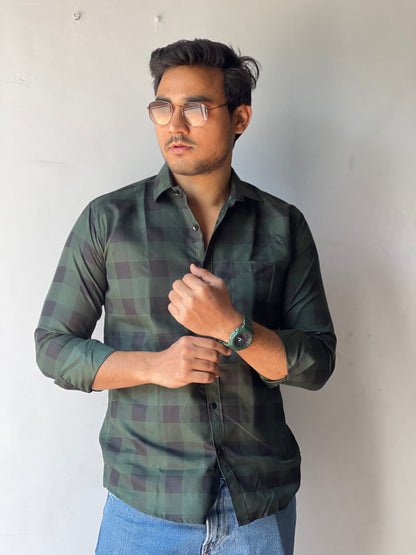 Stylish checked olive green shirt