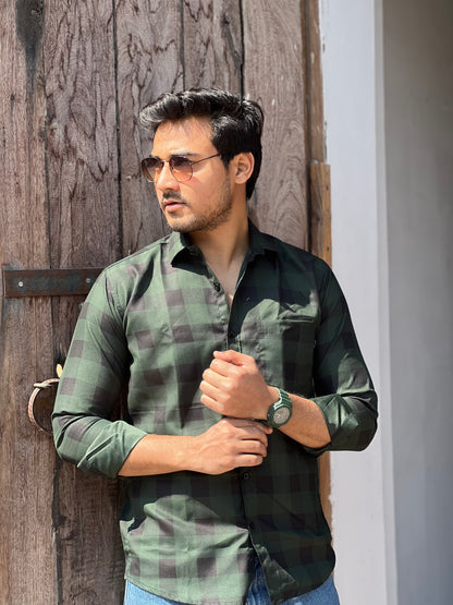 Stylish checked olive green shirt