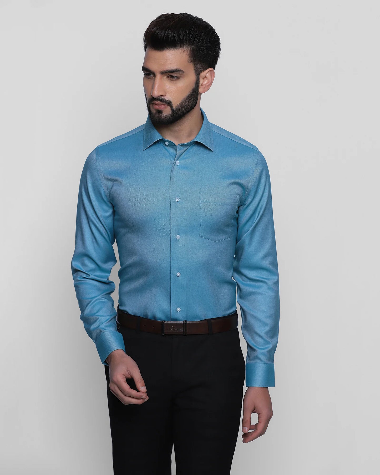 Solid formal shirt in peacock blue