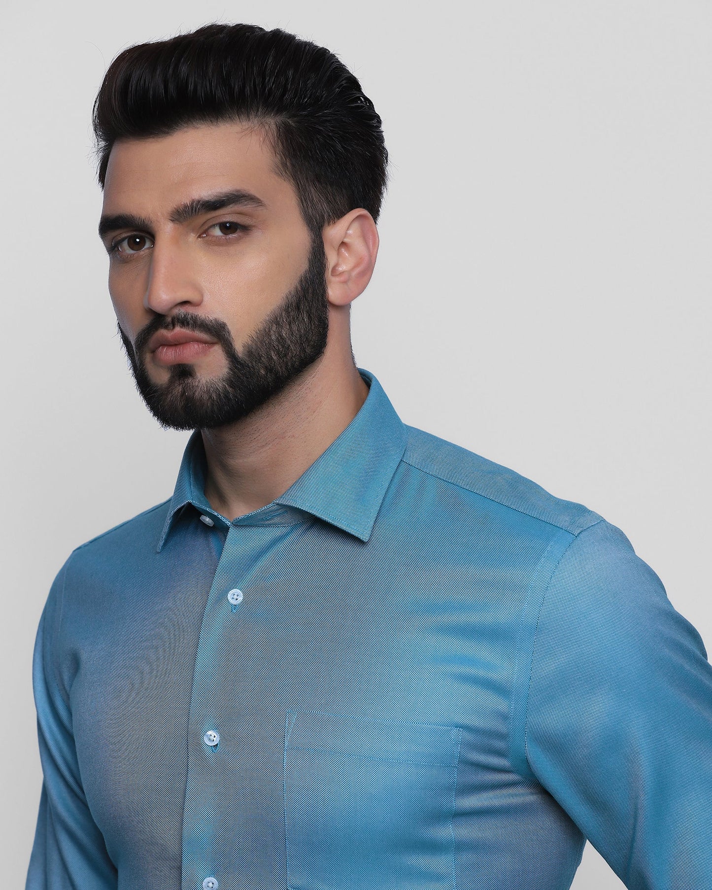 Solid formal shirt in peacock blue