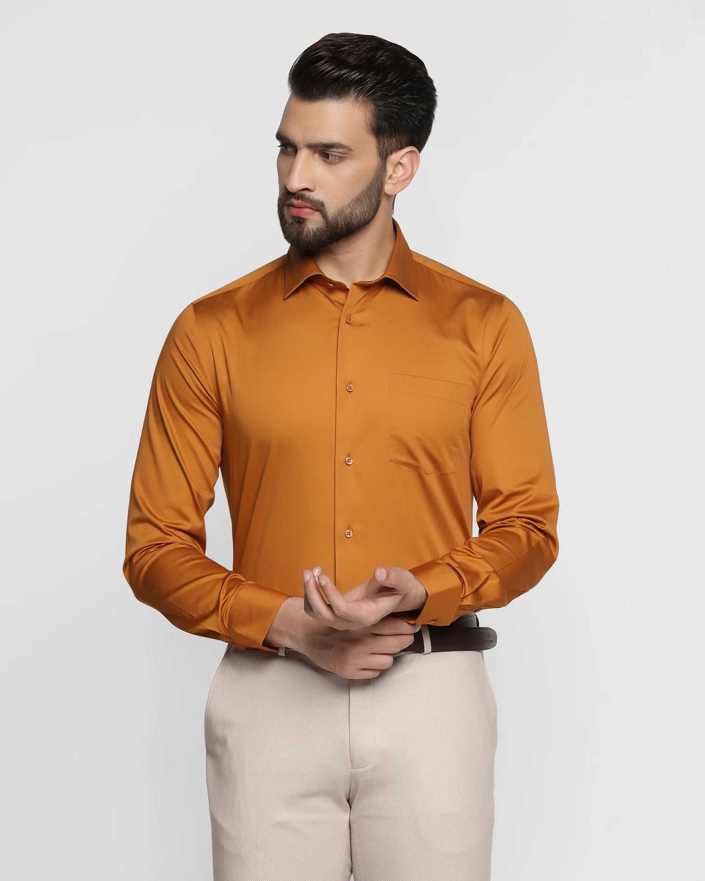 Solid formal shirt in fawn color