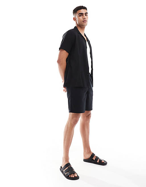 Viscose shirt with revere collar in black