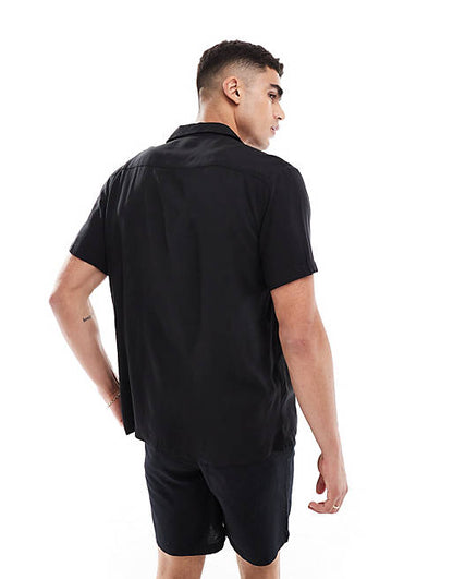 Viscose shirt with revere collar in black