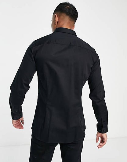Premium super slim fit stretch smart shirt in black