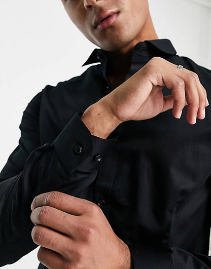 Premium super slim fit stretch smart shirt in black
