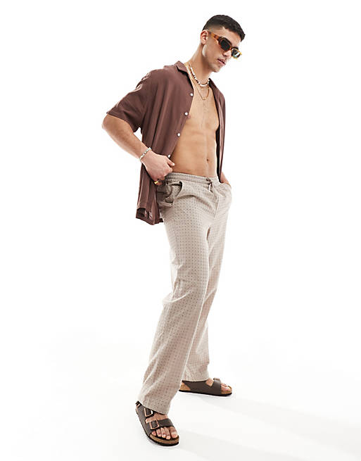 Relaxed fit viscose shirt with revere collar in brown