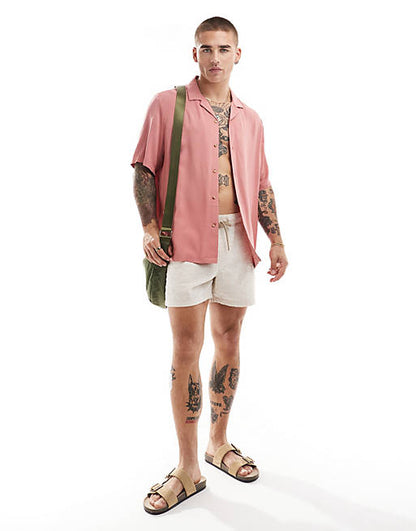 Relaxed fit viscose shirt with revere collar in clay pink
