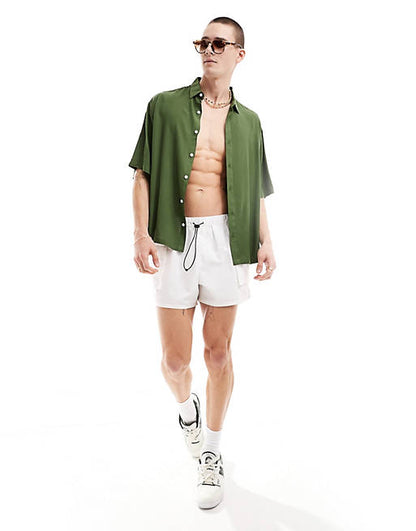 Oversized viscose shirt in dark green
