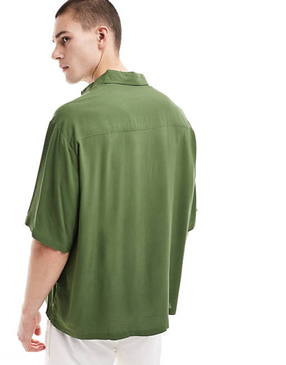 Oversized viscose shirt in dark green