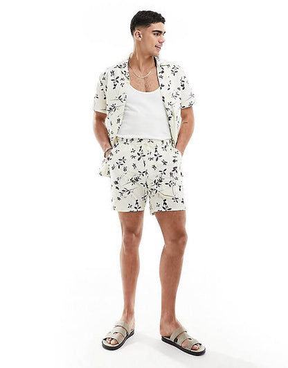 Seersucker floral shirt in white