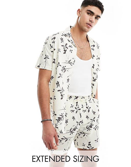 Seersucker floral shirt in white
