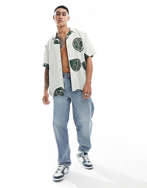 Relaxed camp collar shirt with fruit print