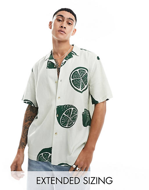 Relaxed camp collar shirt with fruit print
