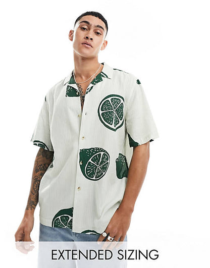 Relaxed camp collar shirt with fruit print