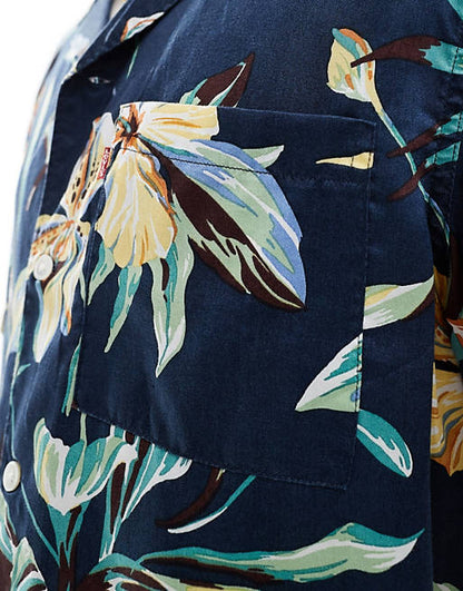 Sunset camp shirt in navy Hawaiian print