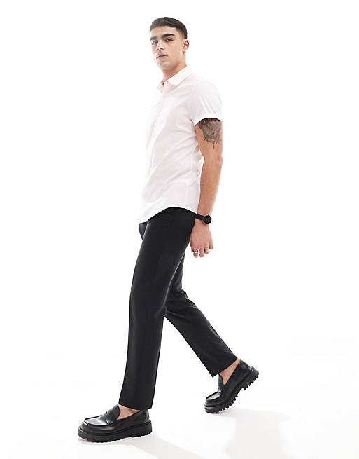 Short sleeve stretch slim fit work shirt in light pink