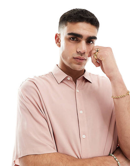 Oversized viscose shirt in light pink