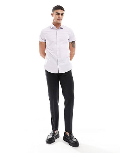 Slim fit work shirt with rolled sleeves in lilac