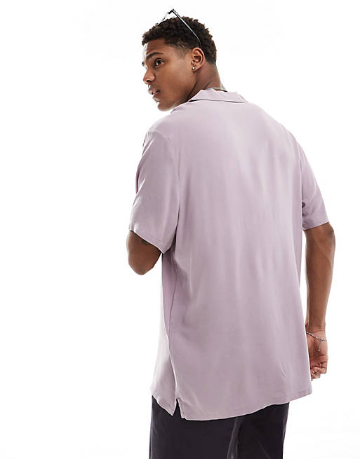 Relaxed viscose shirt with deep revere collar in mauve