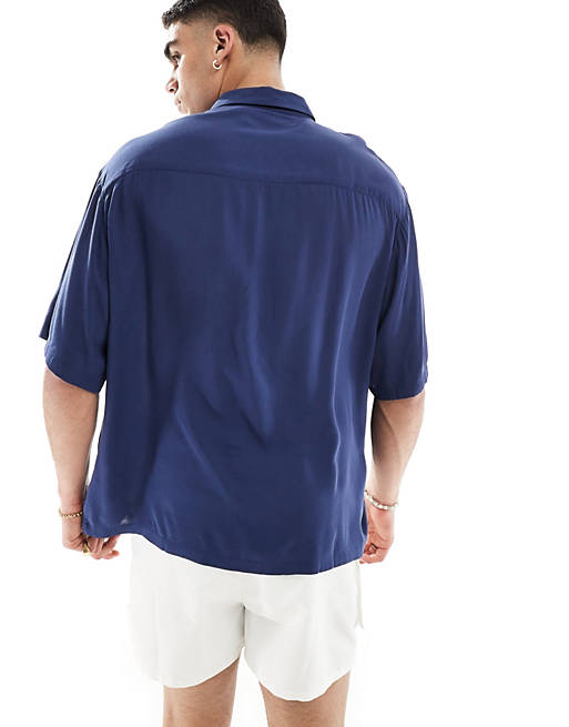 Oversized viscose shirt in navy