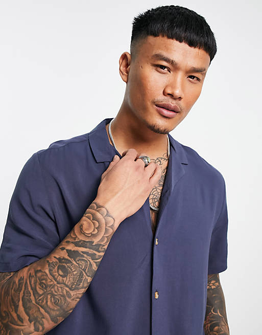 Relaxed viscose shirt in navy