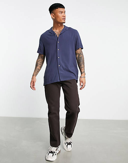 Relaxed viscose shirt in navy