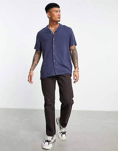 Relaxed viscose shirt in navy