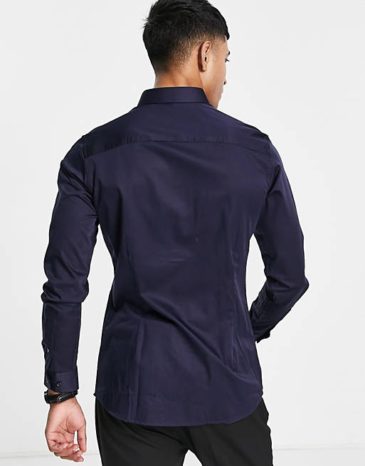 Premium slim fit stretch smart shirt in navy