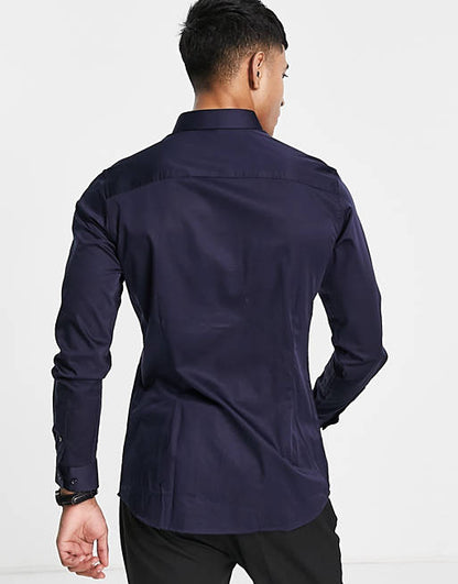Premium slim fit stretch smart shirt in navy