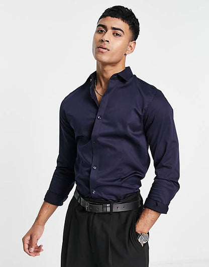 Premium slim fit stretch smart shirt in navy