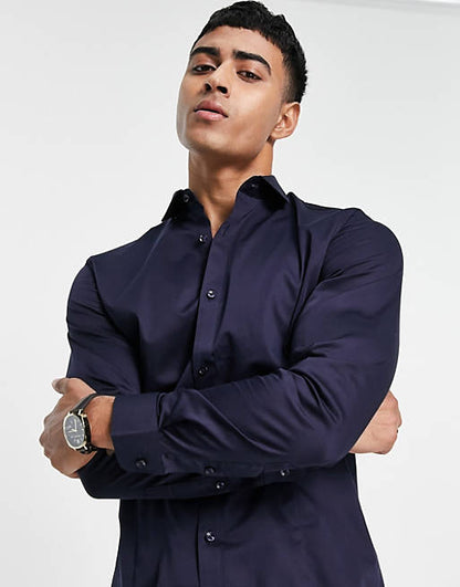 Premium slim fit stretch smart shirt in navy