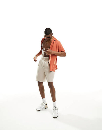 Regular deep revere viscose shirt in rust