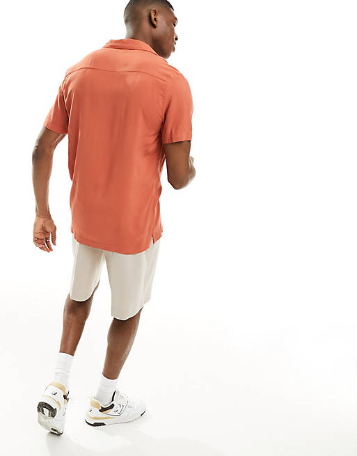 Regular deep revere viscose shirt in rust