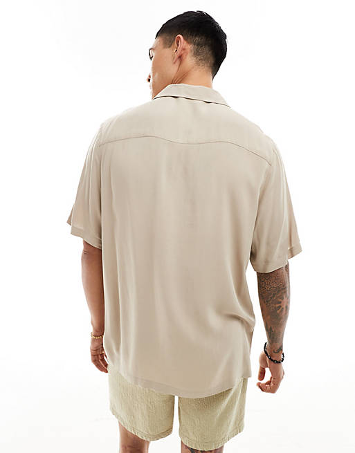 Relaxed viscose shirt in stone