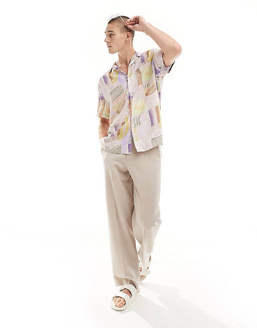 Relaxed revere shirt in vintage abstract print