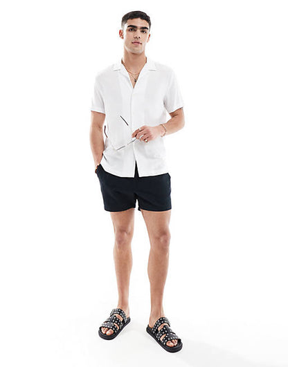 Regular fit viscose shirt with revere collar in white