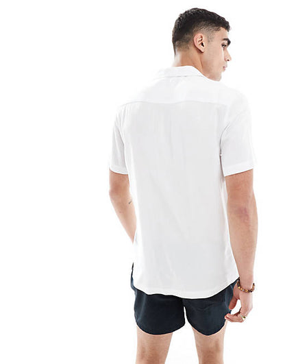 Regular fit viscose shirt with revere collar in white